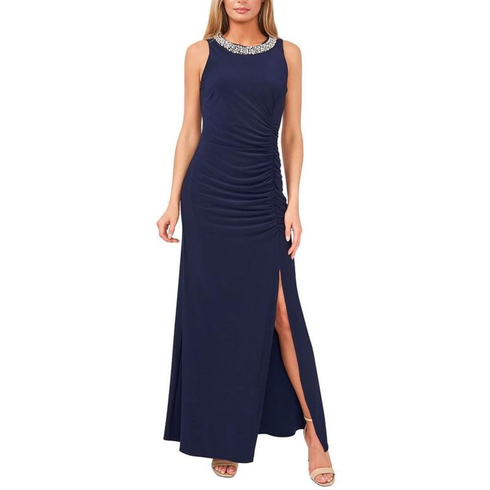 MSK Womens Navy Embellished Spit Hem Formal Evening Dress Gown NWT